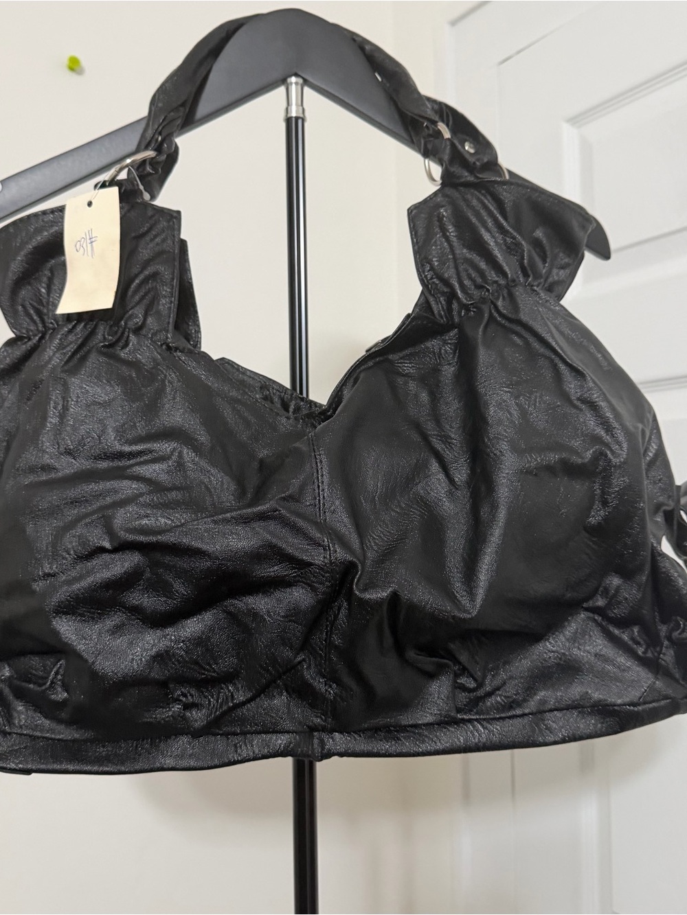 Black Faux Leather Halter Camisole Top